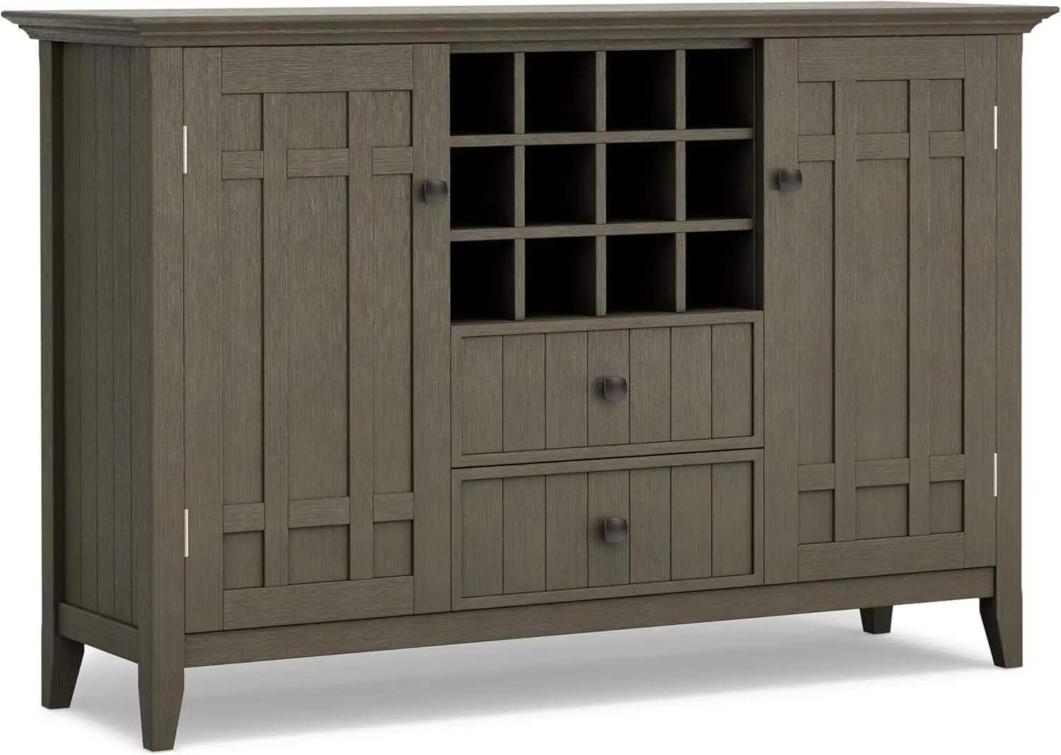 

SOLID WOOD 54 Inch Wide Transitional Sideboard Buffet and Wine Rack in Farmhouse Grey