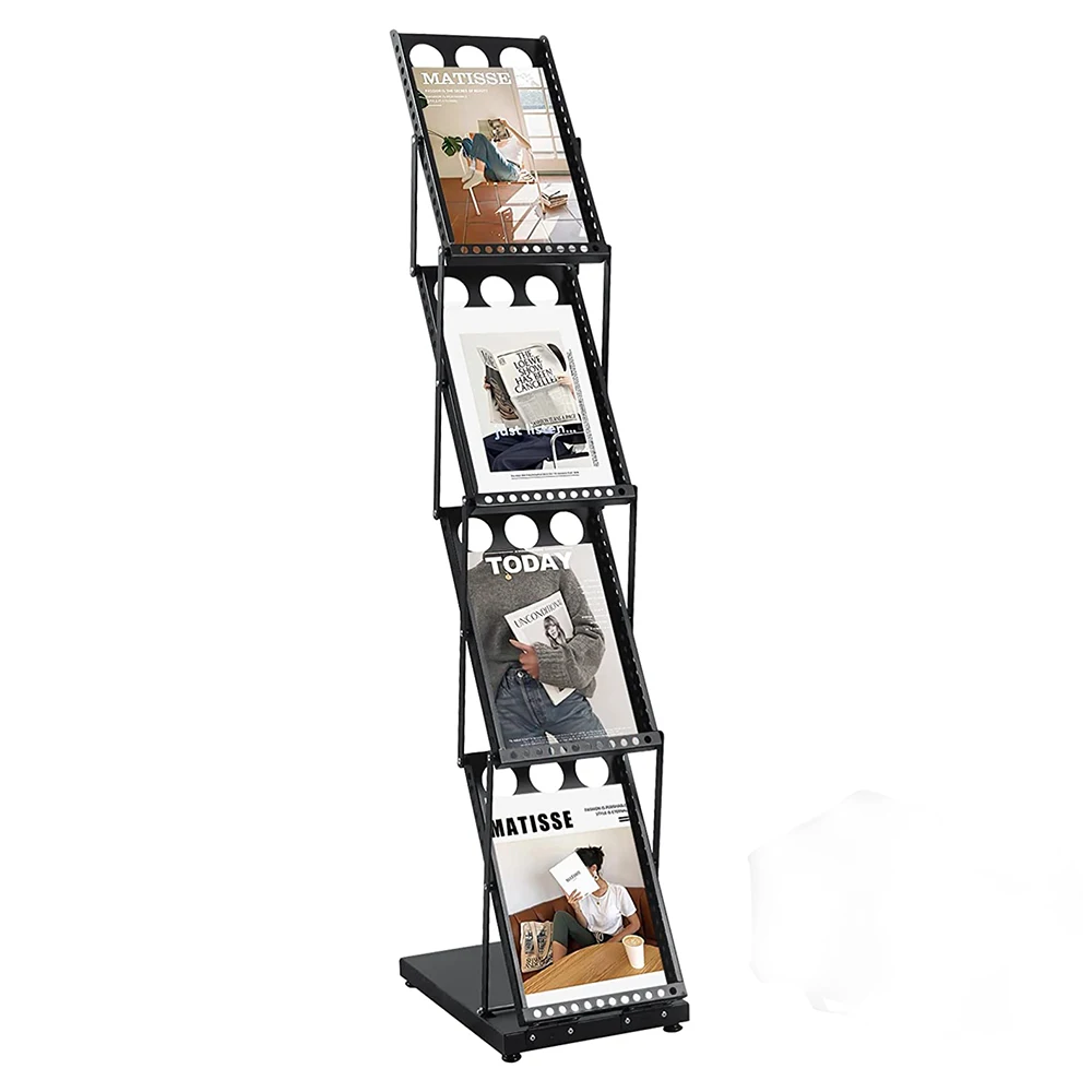 Folding Magazine Rack Newspaper Stand Brochure Display Stand Catalog Literature Rack 4 Pockets Suitable for Office Trade Show