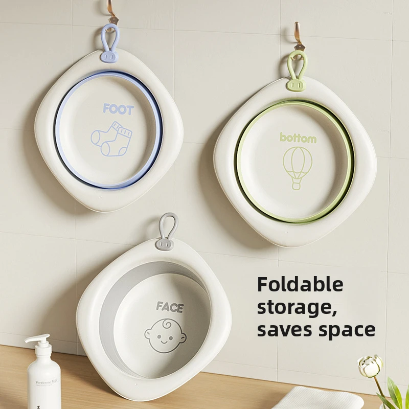 Space-Saving Baby Wash Basin Set |  Collapsible Hanging Bowl for Face/Foot/Bottom | Easy Storage & Portable Infant Tub