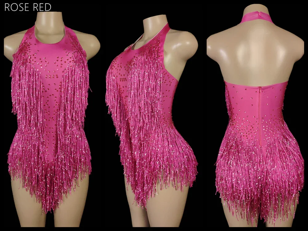 Jhaoyu Justaucorps Pailleté à Franges Pour Danse Cha-Cha - Body Scintillant Femme Latin Salsa Tango