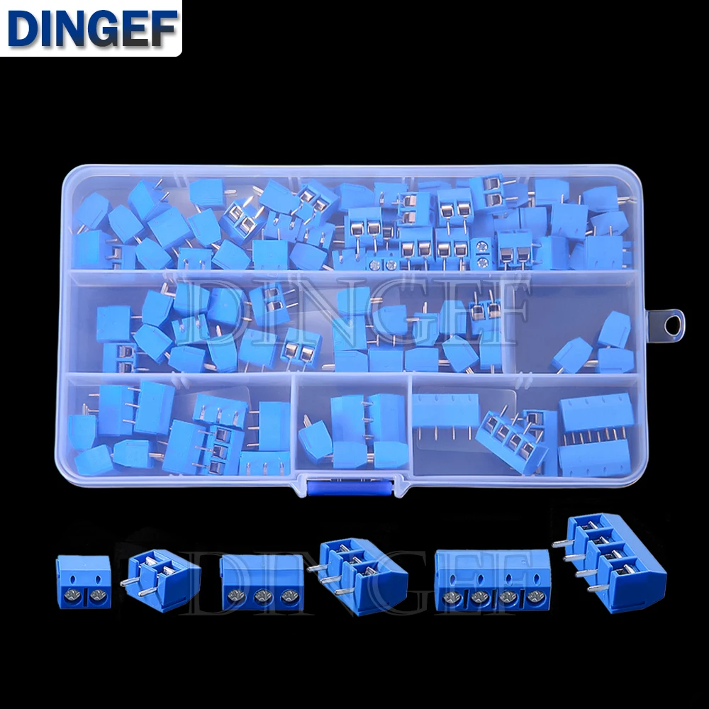 100PCS PCB Screw Terminal Block Connector KF301 Pitch 5.0MM 2P 3P 4P Splicable Kit Box KF301-2 Blue KF301-2P KF301-3P KF-301