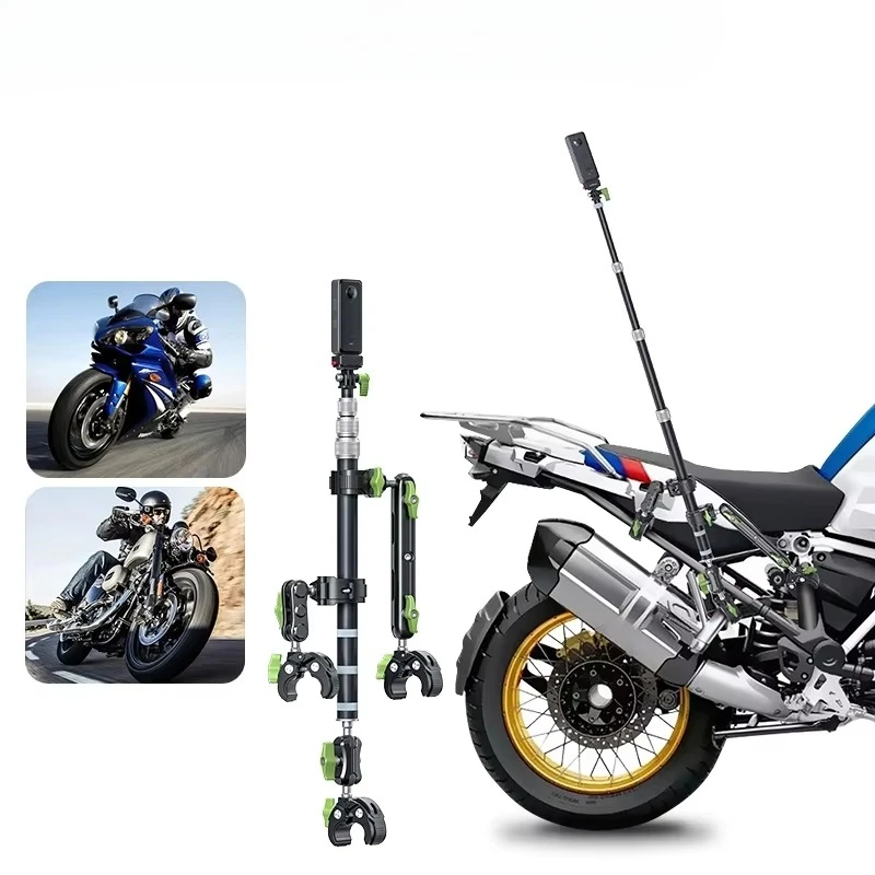 Motorcycle/Bike Sport Camera Mount Kit, Telescopic Rod with 3 Crab Clips