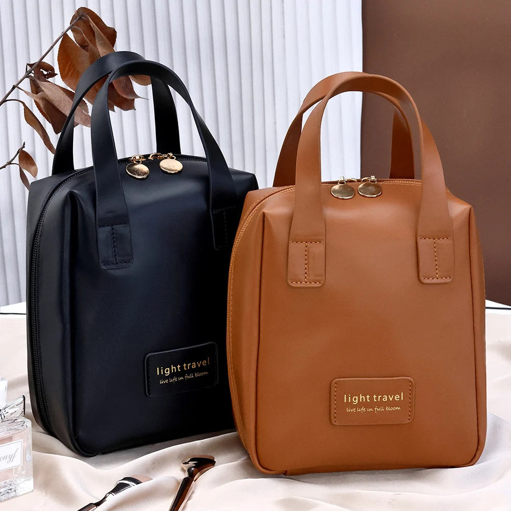 سعة كبيرة بو الجلود حقيبة مستحضرات التجميل ، حقيبة غسيل محمولة ، منظم ماكياج ، أداة تخزين مع مقبض ، الموضة