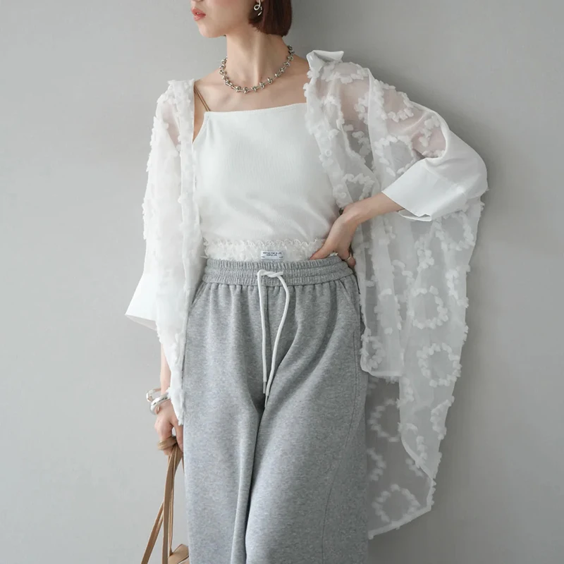 Embroidered Hollow Out Focking White Black Shirt Fashion Kimono Loose Casual Tops Blouse Women Outfits Half Sleeve Buttons Shirt