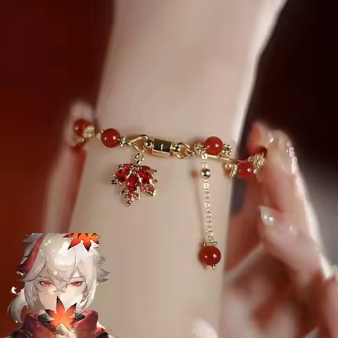 Anime Game Genshin Impact Kaedehara Kazuha Cosplay Bracelet Women Maple Leaf Pendant Beads Bracelets Jewelry Party Accessories