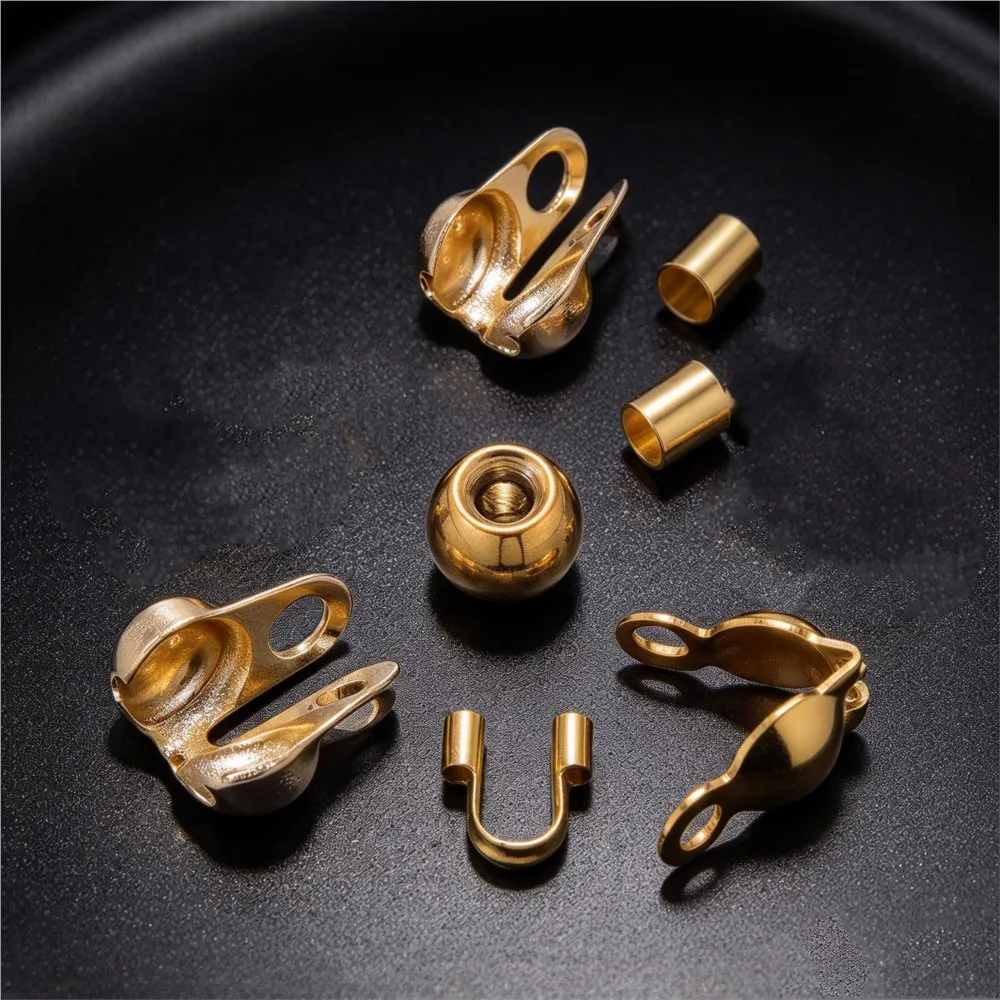 10-100pcs Stainless Steel Connector Clasp Crimp End Beads Accessories Positioning Spacer Ball Bead DIY Jewelry Making Supplies