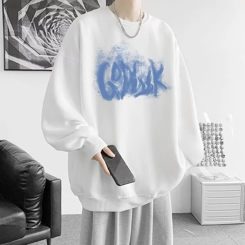 Spring Autumn Men's Round Neck Hoodies Sweatshirts Fashion Label Loose Long Sleeved Hooded Male Letter Printing Pullover