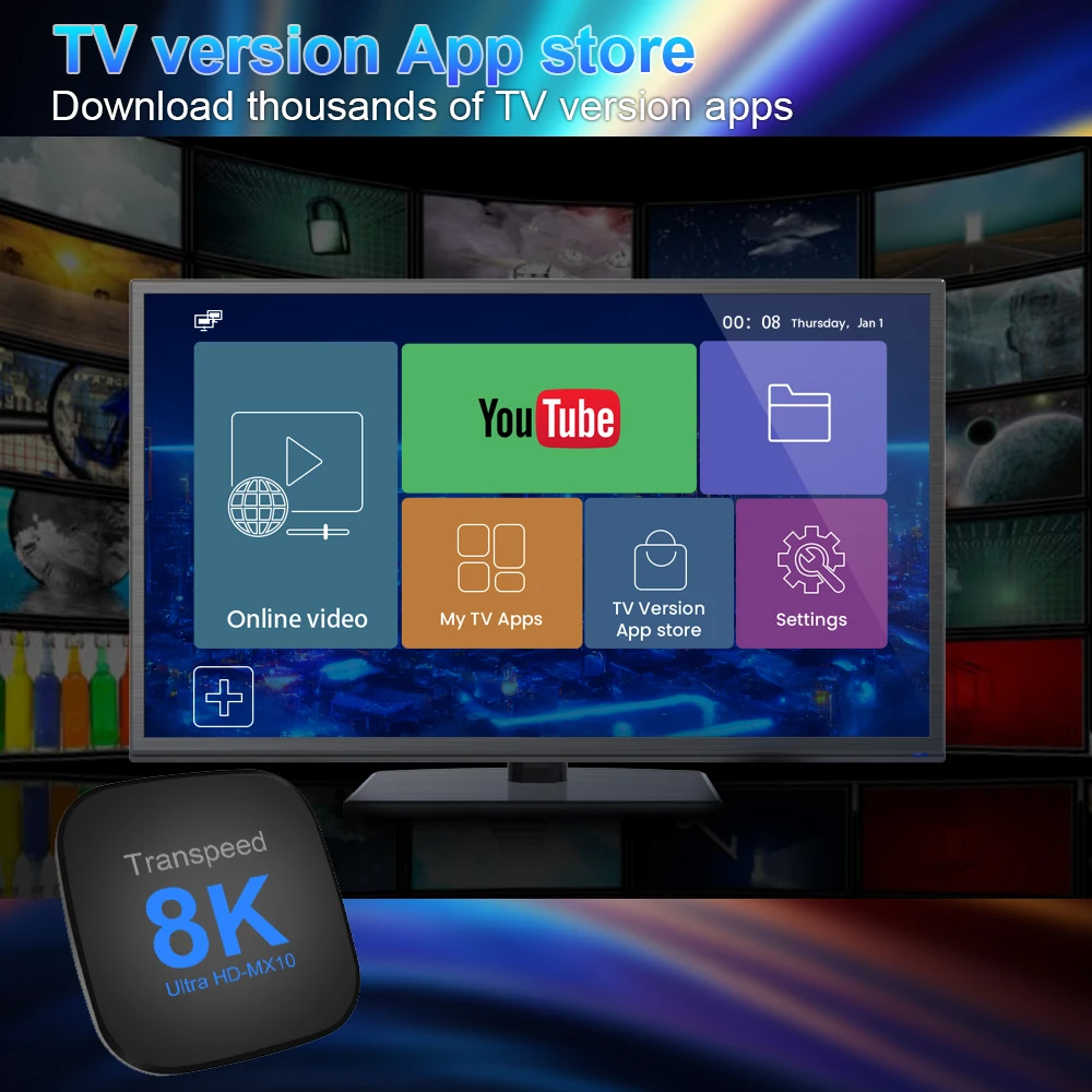 Transpeed Android 13 TV Box ATV Dual Wifi con TV Apps 8K Video BT5.0 + RK3528 4K 3D Voice Media Player Set Top Box