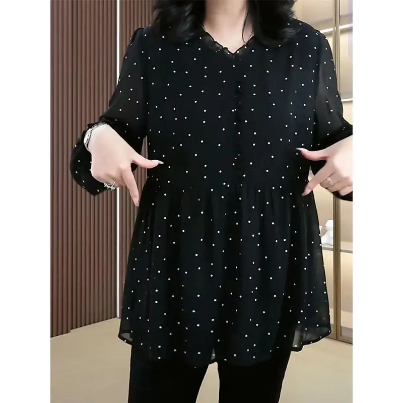 

Стильный топ в горошек с v-образным вырезом для женской свободной рубашки ранней осени