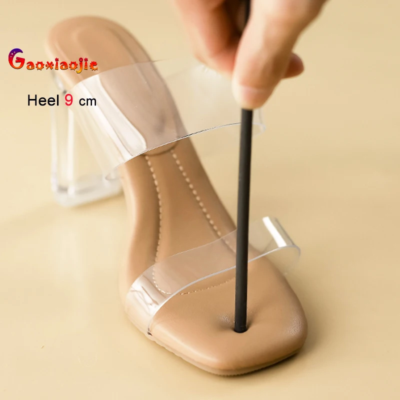 

Женская обувь телесного цвета на каблуке 9 см, 7 см, 5 см, 3 см, женские туфли-лодочки на толстом каблуке с кристаллами и квадратной головкой, прозрачные тапочки, повседневная обувь