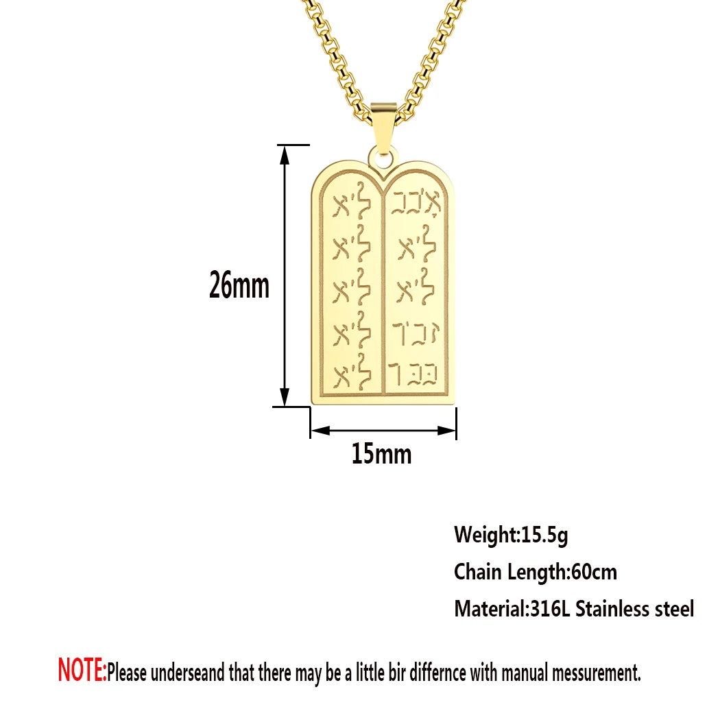 QIMING Dainty Tables Of Law Pendant Necklace For Men Jewelry Golden Stainless Steel Geometric Choker Necklace