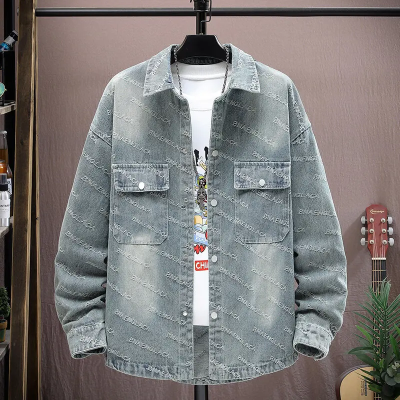 

Men's fashion Denim Shirts 2026 spring new style long Sleeve Casual Shirt male,Mens high quality letter pattern Shirt Men