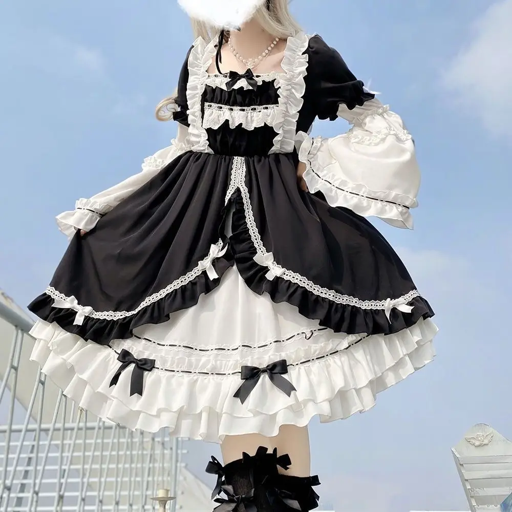 2025 Lolita vintage dress for girls with removable sleeves