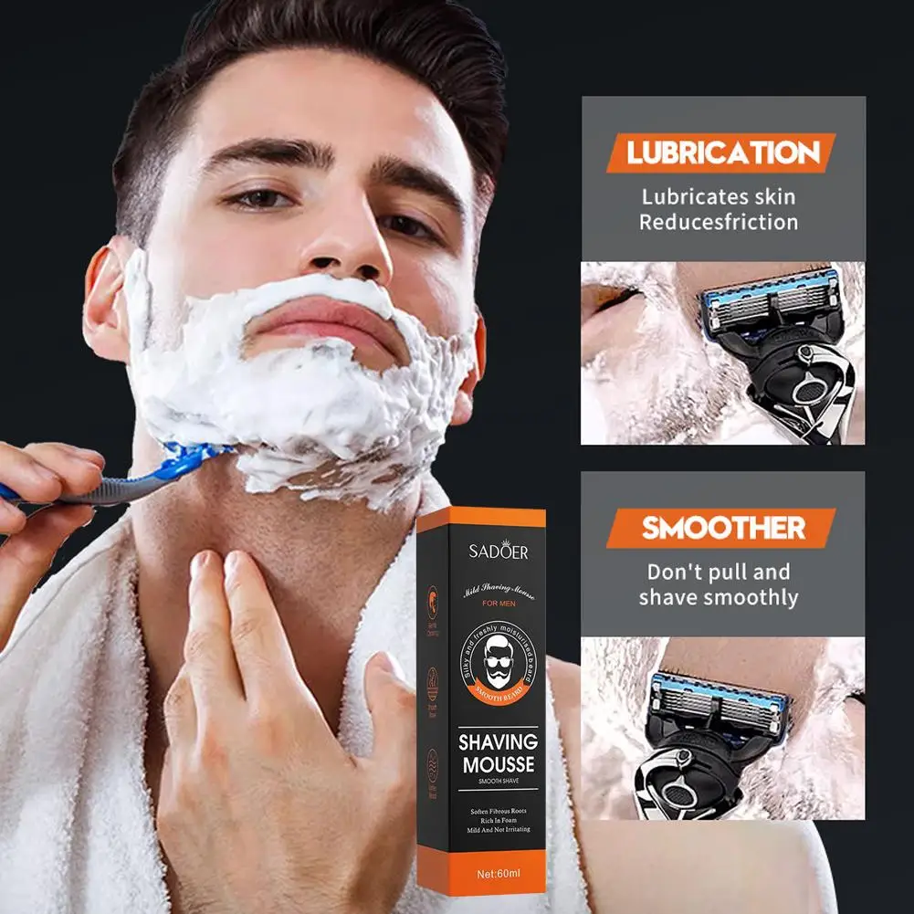 60ml Shave Gel Foam Gentle Moisturizing Shaving Cream For Refreshing Cleaning Softening Beard Foam Shaving Gel For Men H2D7