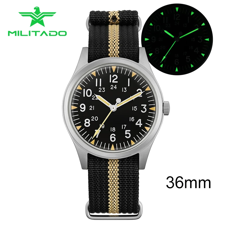 Militado ML07 Vintage Quartz Watch VH31 Movement Wristwatches Bubble Crystal With High Clear AR Coating Luminous 36mm Watches