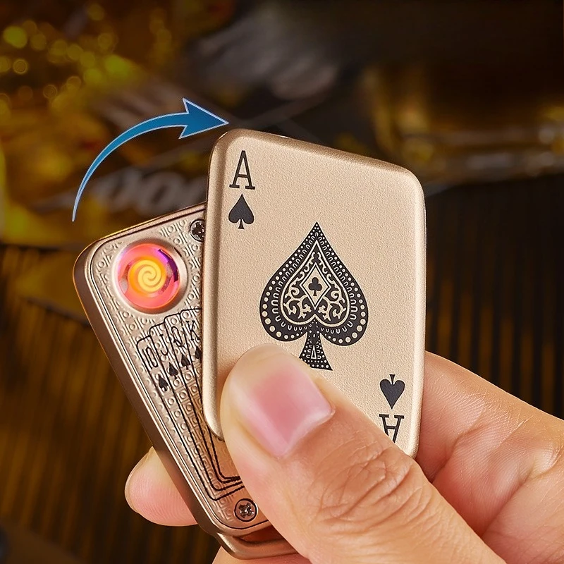 USB Charging Lighter Poker Card Electronic Lighter Metal Windproof Cigarette Lighter Keychain Pendant -Smoking Accessories Gift