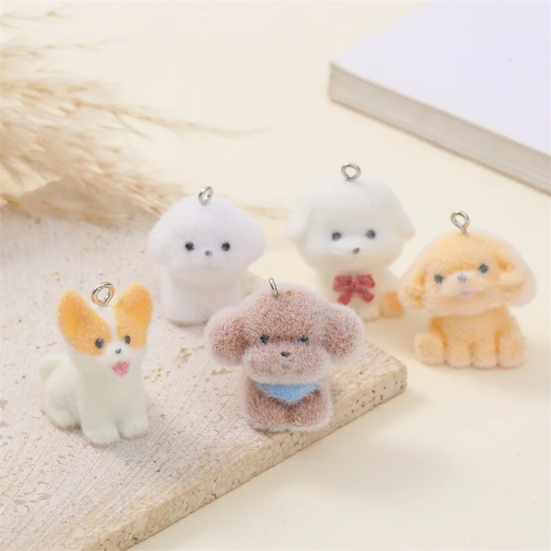 

Free shipping 50pcs/lot flocking effect animals cartoon dogs shape resin dolls beads diy jewelry garment pendant accessory