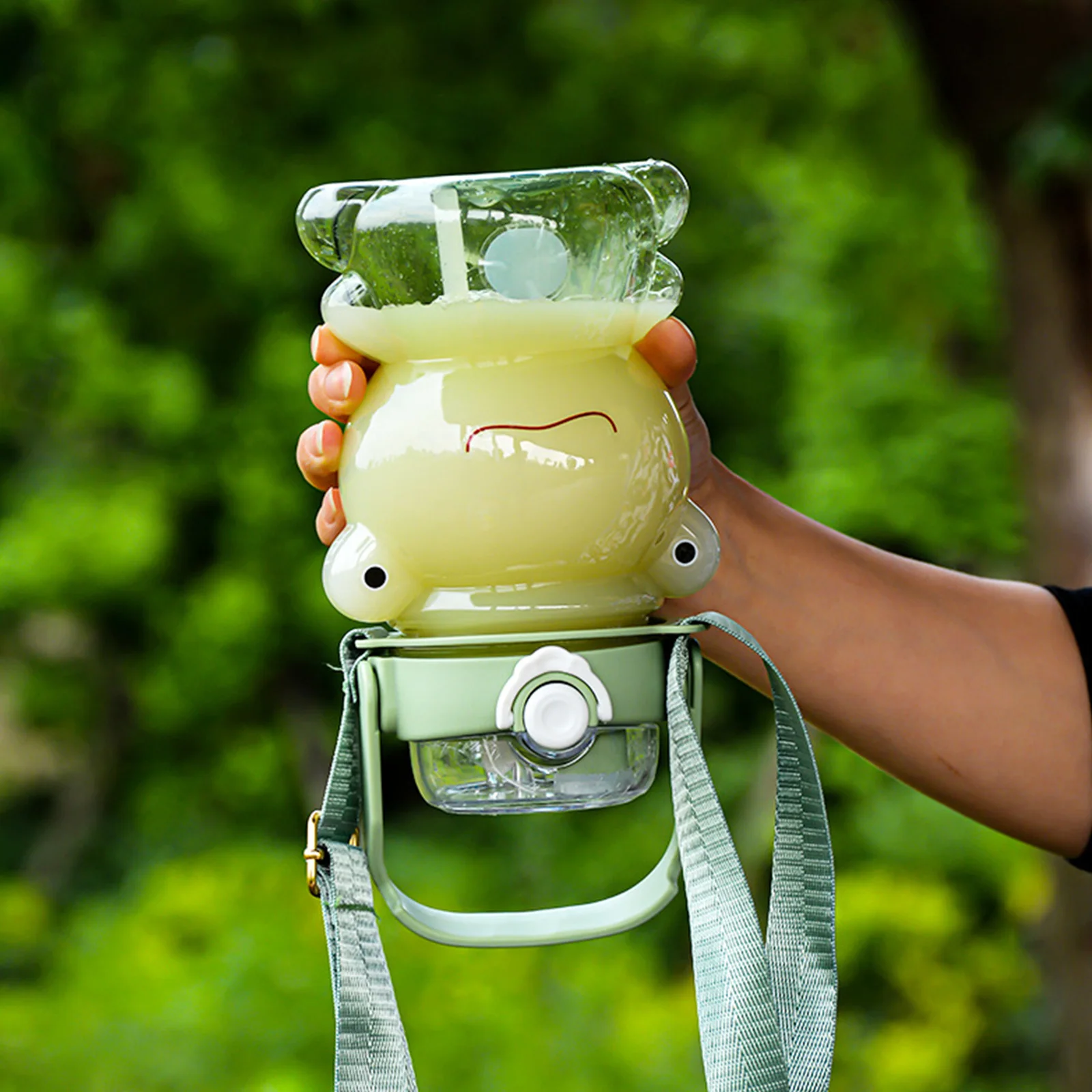 Double Drink Frog Cups Large Capacity Portable Water Mug Leakproof Multipurpose Straw Juice Bottle Milk Tea Cup for Picnic