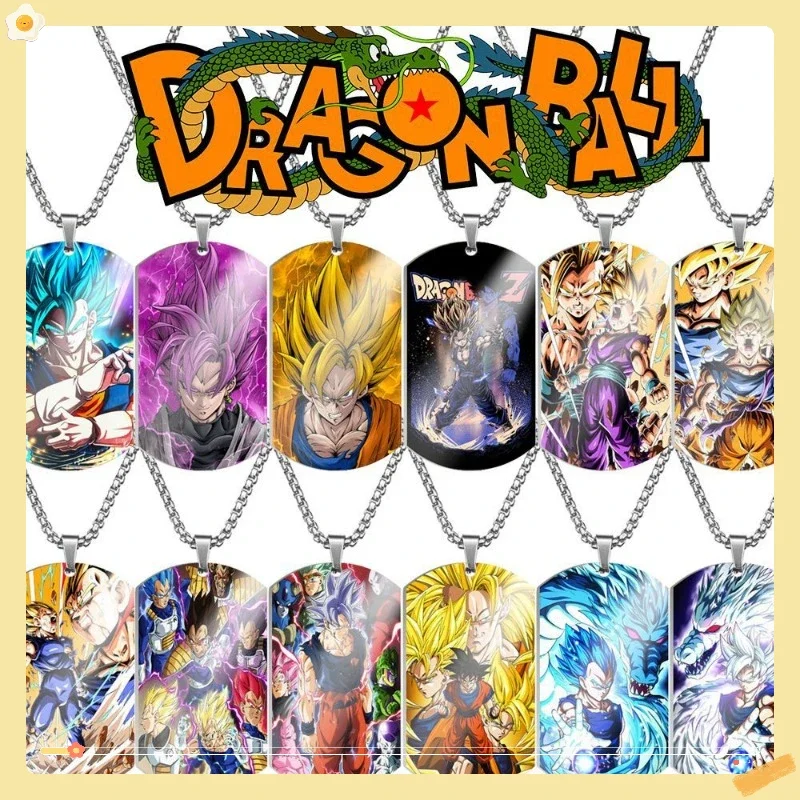 Anime Dragon Ball Dragon Ba Super Saiyan Sun Wukong Beijita Color Printed Stainless Steel Dog Tag Necklace