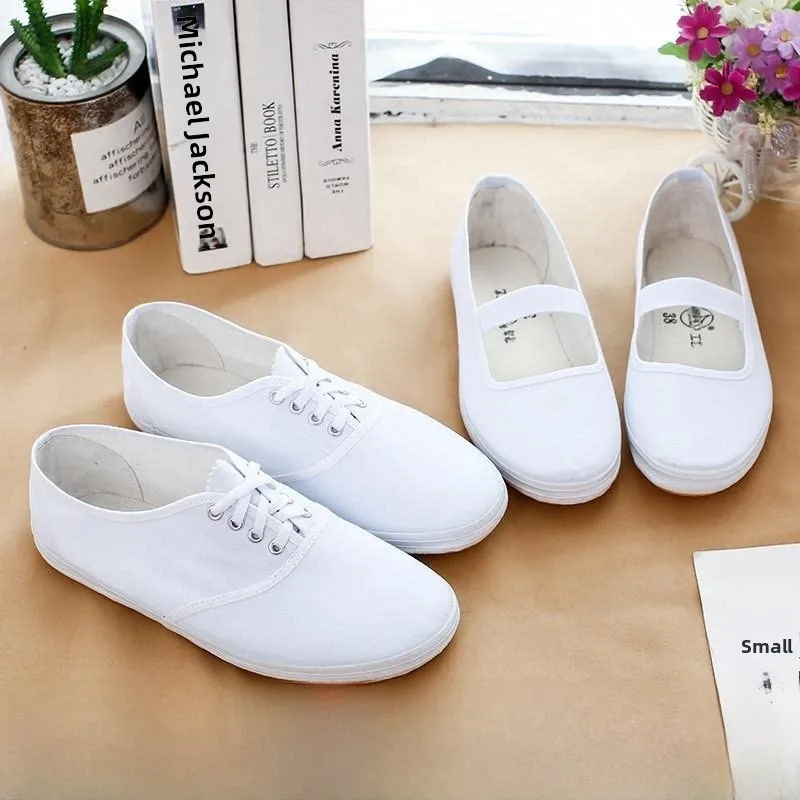 Unisex Canvas White Sneakers Performance Gymnastics Dance Martial Arts Shoes Low Top Casual Footwear for Morning Exercise And...