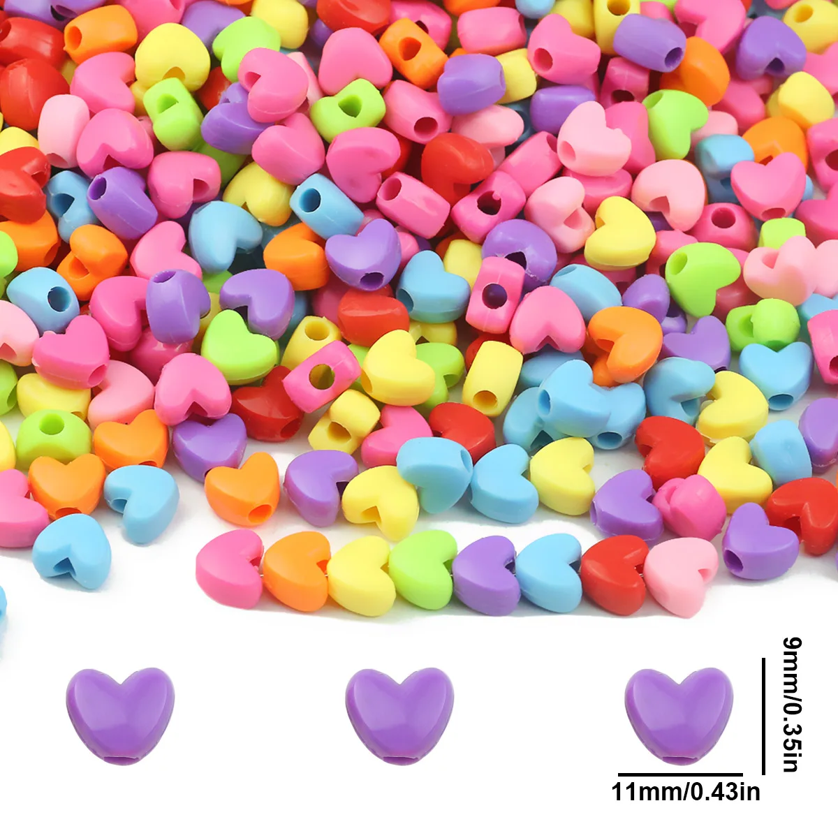 Love Heart Shape Acrylic Beads Loose Spacer 200pcs/Lot 11mm For Jewelry Making Pendant Earrings Bracelet DIY MixedColor Findings