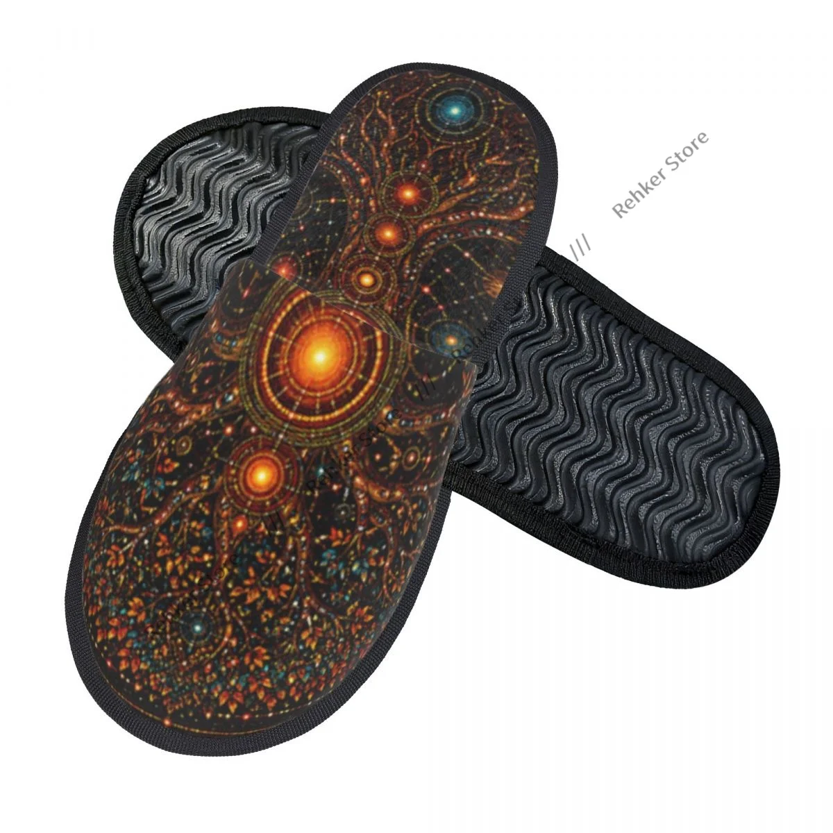 Soft Slippers Mystical Tree Of Life With Dot Art Mandala Pattern Non-Slip Floor Indoor Home Furry Slippers Shoes For Bedroom