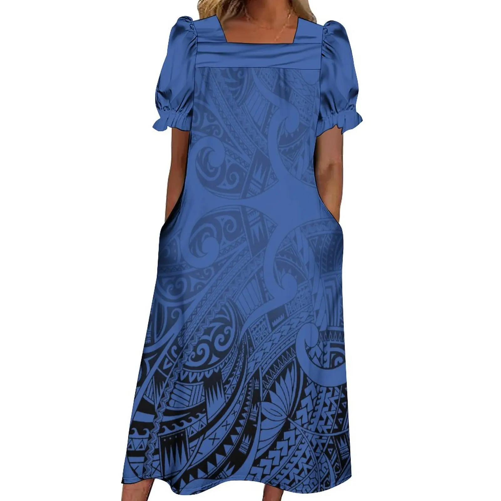 Hot Selling Women'S Muumuu Short Sleeve Dress Women'S Elegant Pocket Dress Micronesia Women'S Dress 