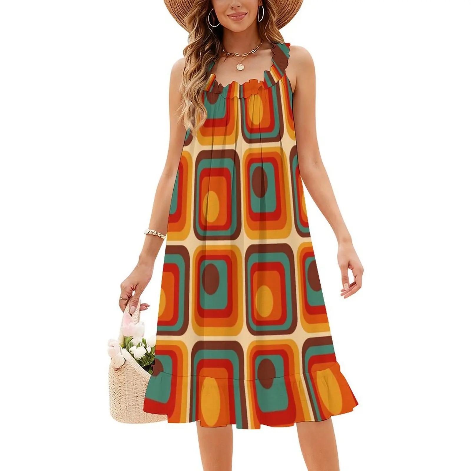 فستان ريترو هندسي متدرج مربع ودائرة 221 فستان حفلات أنيق للنساء على شكل حرف a مع قصير/طويل/بدون أكمام #4