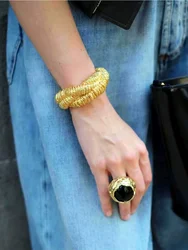 Brass Chunky Twist Bangles Women Jewelry Punk Designer Club Cocktail Party Boho Japan Korean