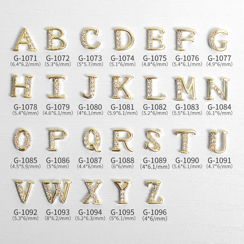 5PCS Glitter Luxury Zircon Single A-Z 26 English Alphabet Letter Metal Nail Art Rhinestones Decoration Manicure Alloy Ornaments