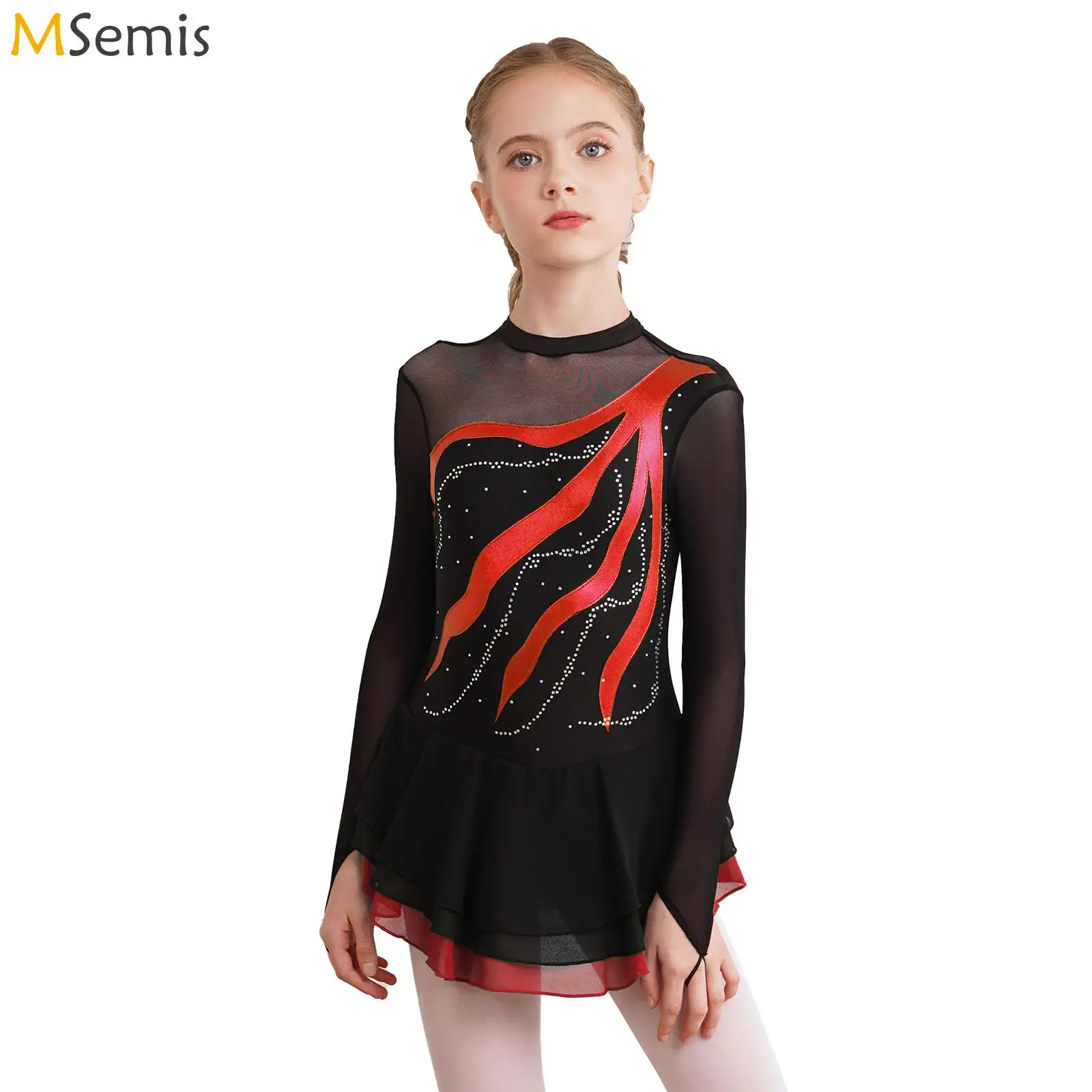 

Kids Girls Ballet Lyrical Dance Dress Competition Shiny Rhinestone Gymnatics Leotards Artistic Figure Skaitng Dresses Costume