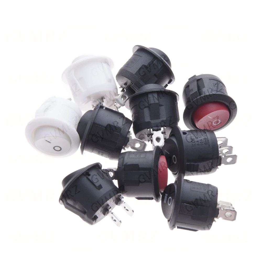  5PCS KCD1-105 2PIN 2 block BlackKDC1 Snap-in Off Round Rocker Switch Black White Red  KCD1 2Pin 3Pin Push Butt Switch 20MM SPST