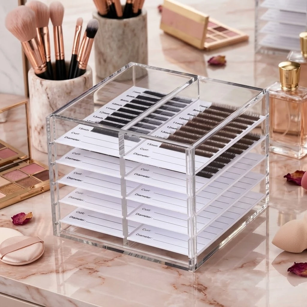 

10 Layers Acrylic Eyelash Storage Organizer, Cosmetic Makeup Container Box, Clear Case Cabinet Display Used for Eyelash Storage