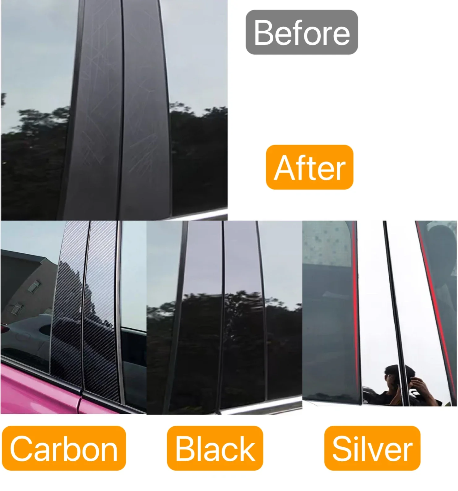 Picture 6: Fit For Nissan Note 2013 2014 2015 2016 2017 2018 2019 2020 6pcs Silver Carbon Glossy Black Pillar Posts Window Cover Door Trim