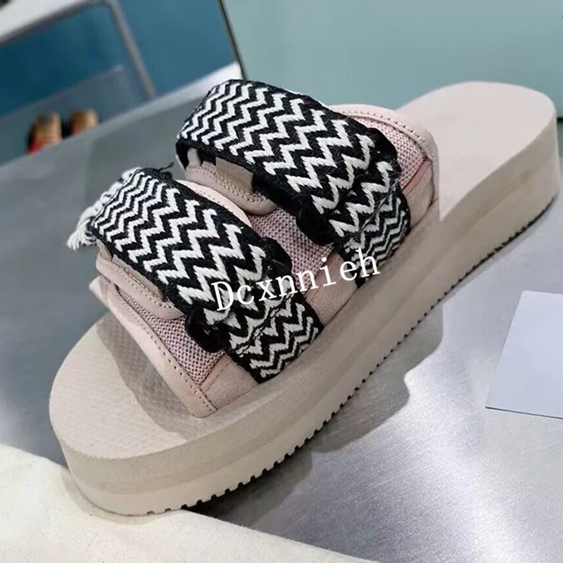 Summer Open Toe Platform Slippers Camouflage Tape Buckle Casual Flat Slippers Comfortable Seaside Vacation Beach Shoes Unisex