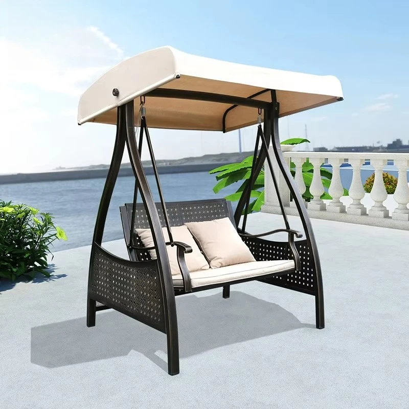 Factory Direct 2026 Modern Leisure Aluminum Patio Swing Chair with Canopy Two-Seater Garden Rocking Chair Outdoor Furniture for
