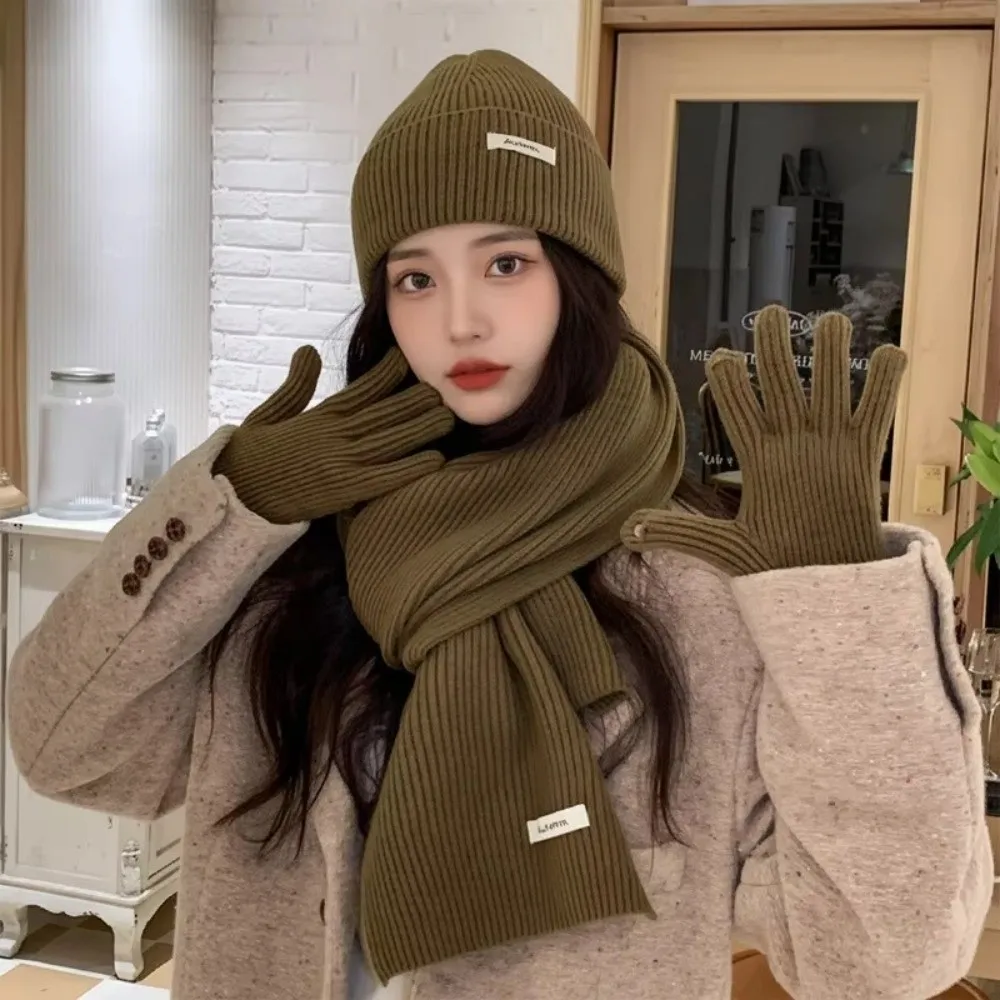 

Новая красная шапка, шарф, перчатки, комплект защиты ушей, теплая хлопковая вязаная шерстяная шапка, новогодняя утолщенная зимняя шапка-бини, рождественский подарок