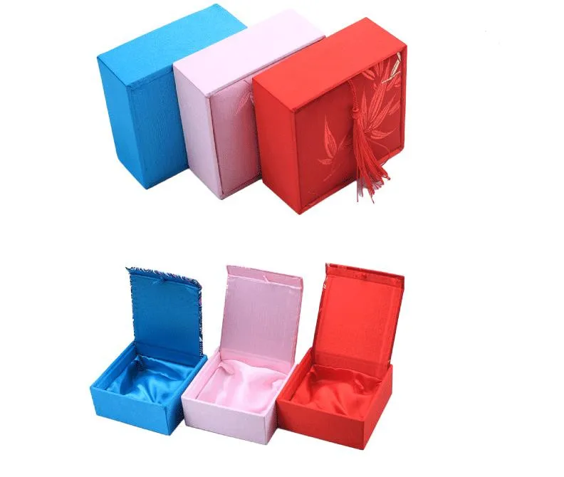 

10pcs Tassel Luxury Cotton Filled Jewelry Box for Bangle Bracelet Storage Case Square Chinese Silk Brocade Packaging Boxes