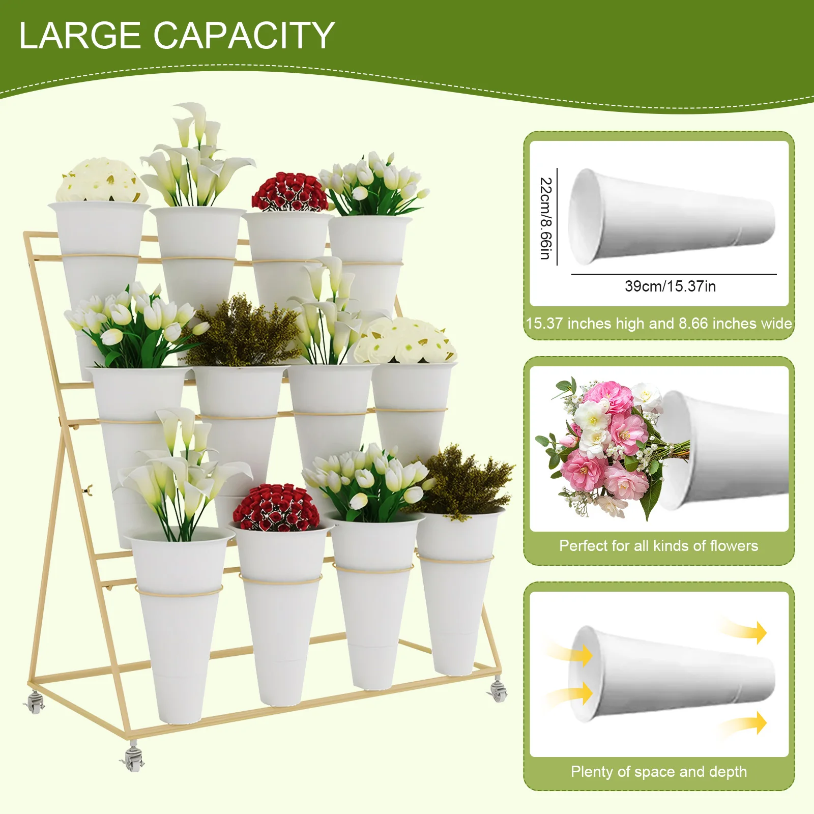 

12 PCS Flower Display Stand Buckets Large Capacity Plastic Plant Stand Tapered Buckets Flower Pots for Balcony Garden