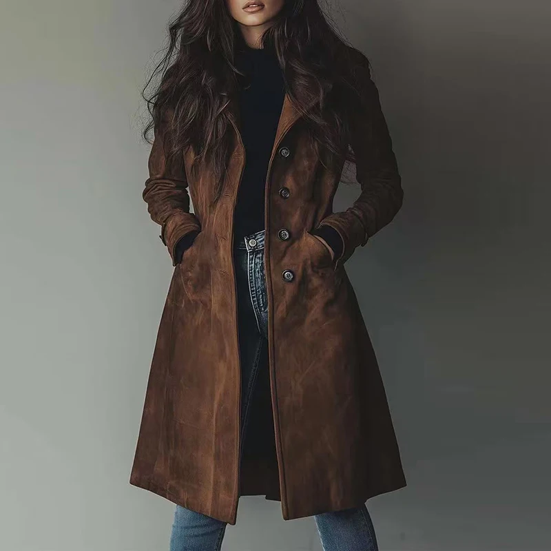 

Новый осенне-зимний пиджак с длинными рукавами, женская модная верхняя одежда с отложным воротником и карманами на пуговицах, женское повседневное длинное пальто