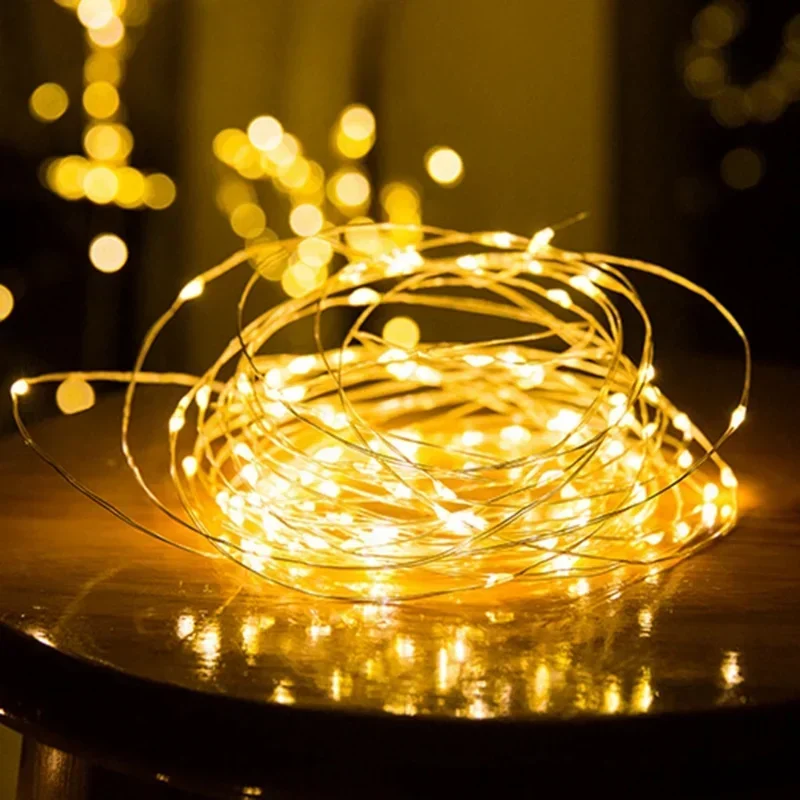 LED Fairy Lights Copper Wire String, Lâmpada ao ar livre, Guirlanda para árvore de Natal, Decoração de casamento, Feriado, 1 m, 2 m, 5 m, 10 m, 20m