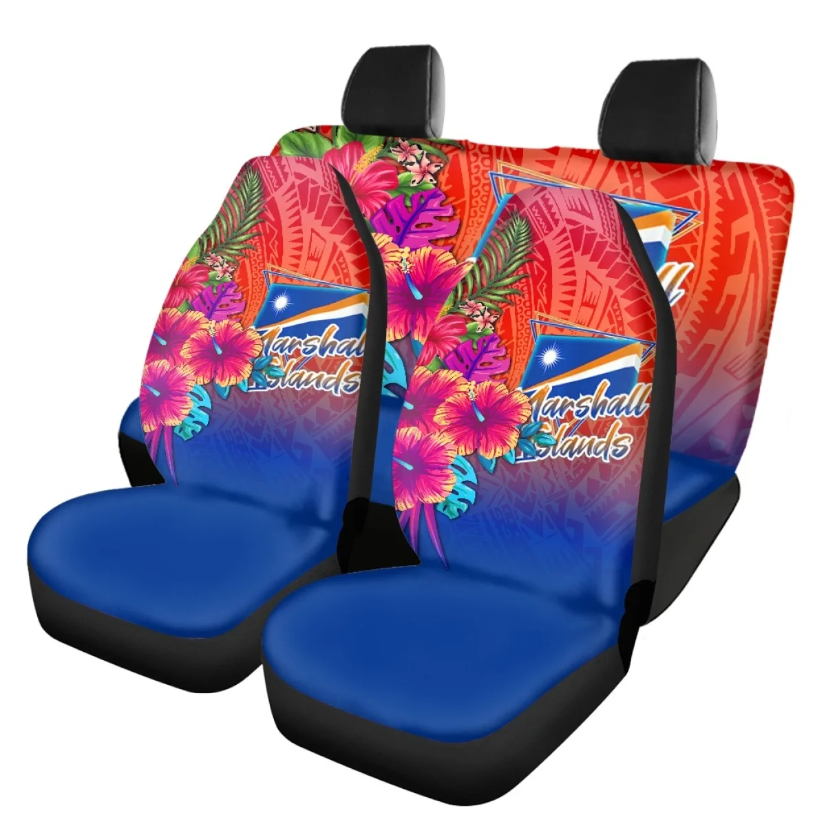 

Polynesian Hibiscus Flower Tropical Leaf Pattern Auto Front Back Seat Covers Full Set Comfortable Vehicle Supplies Fit Truck Van