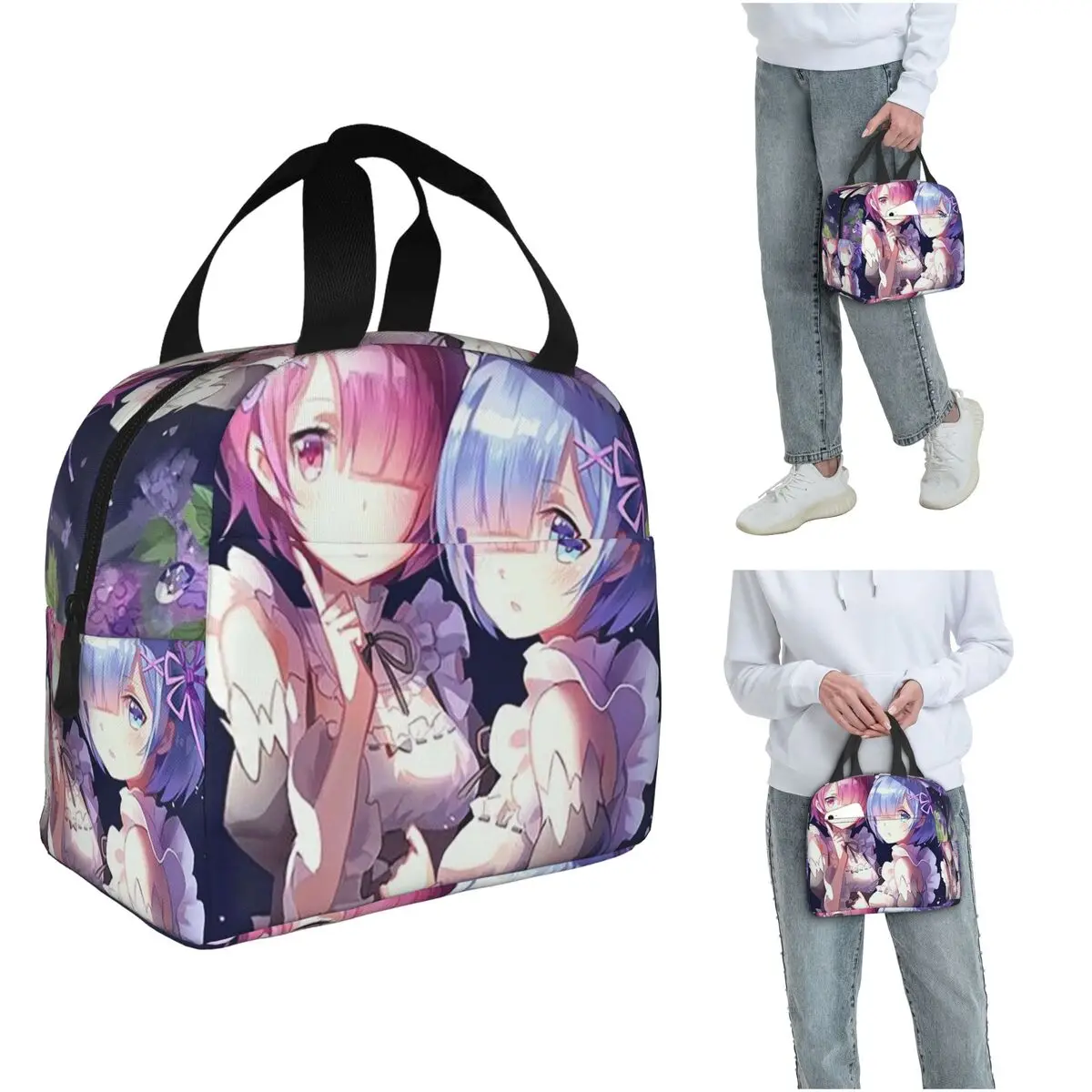 Life In A Different World From Zero Anime Rem Insulated Lunch Bag for Women Kids Portable Food Boxes Thermal Lunch Box Tote