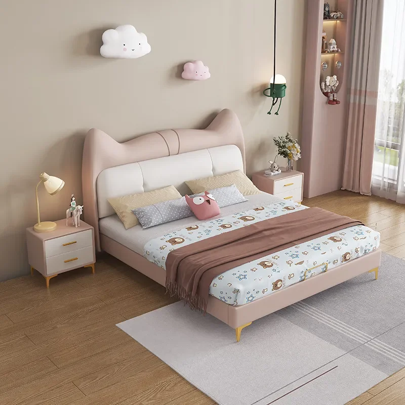 for Children Bed Girl Princess Solid Wood Boy Bedroom Modern Minimalist Nappa Leather Sheets Man Internet Celebrity Bed