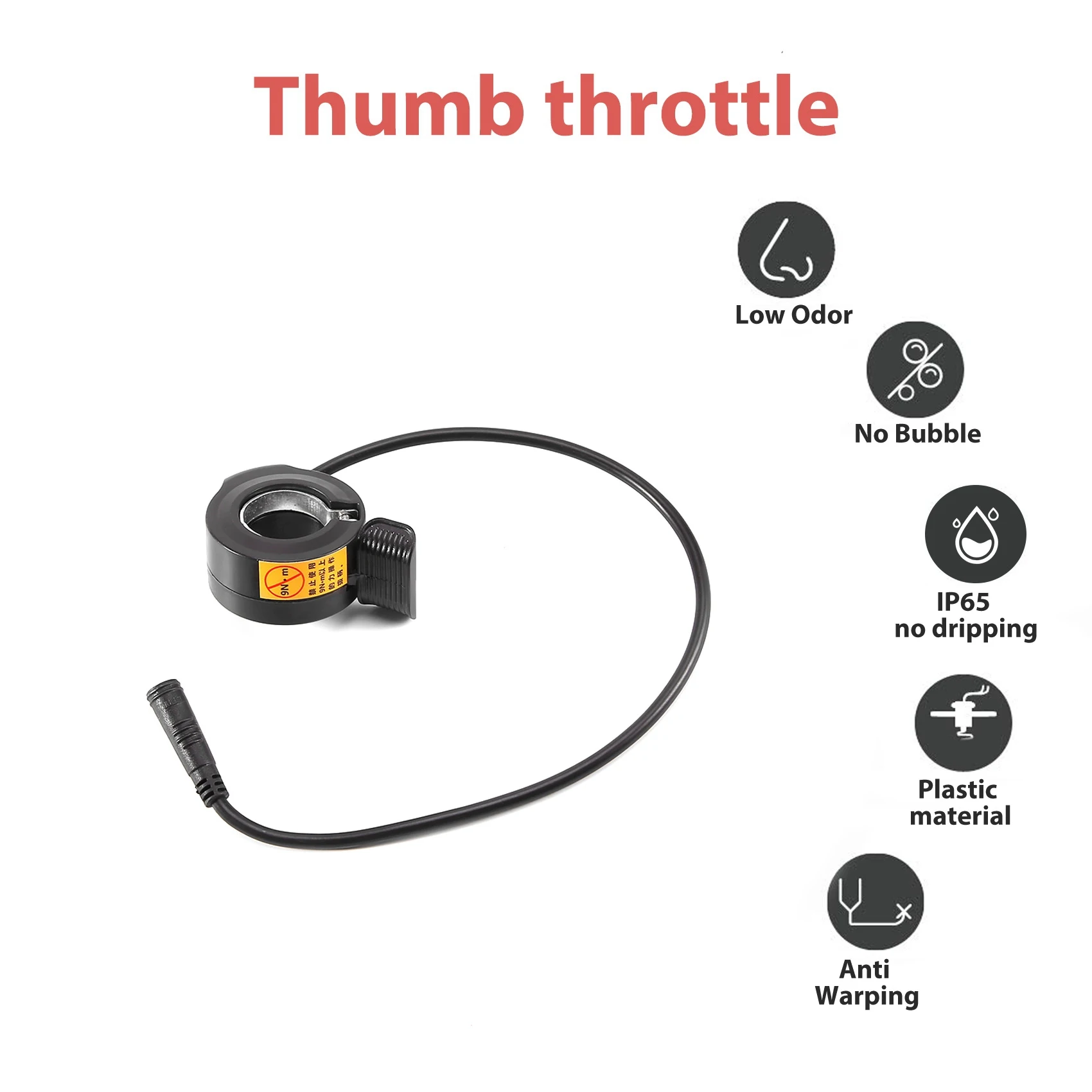 STOCK& Thumb Throttle for Mid Drive Motor E-Bike Conversion Kits 36V 48V 52V 250W 500W 750W 1000W Waterproof 3Pin Female