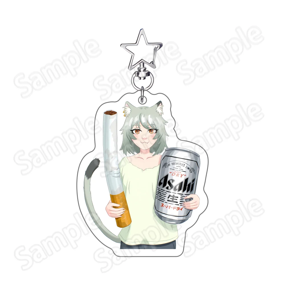 Anime Chainsmoker Cat Yani Neko Manga Neu 6cm Acryl-Standee Schlüsselanhänger Lustiger Katzenmädchen-Charakter Desktop-Ornament Sammlerstück – Detail 7