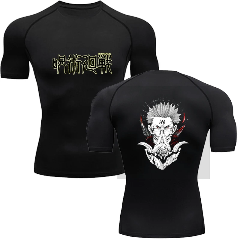 Men's Shirt Fitness Workout Anime Sport Tight Gym T Shirts Athletic Quick Dry Tops Tee Summer
