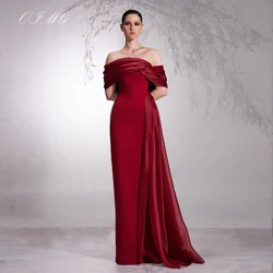 OIMG Exquisite Red Prom Dresses Saudi Arabic Women Off the Shoulder Customized Gowns with Cape Occasion Formal Party Dress