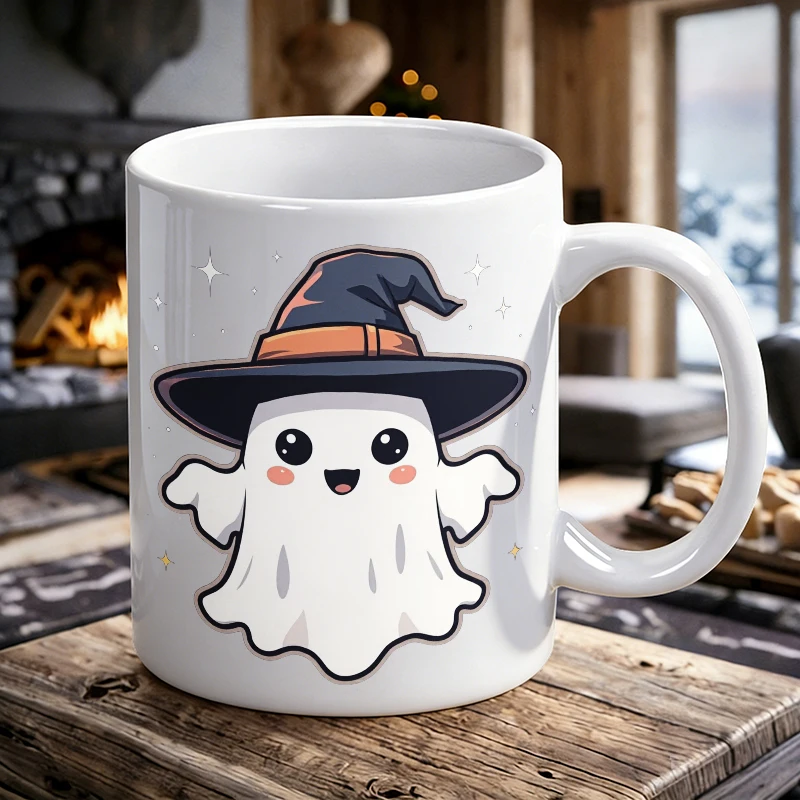 

2026 Fashion NEW Mug Coffee Cup Ceramic Cup Spooky Halloween Ghost with Pumpkin and Stars