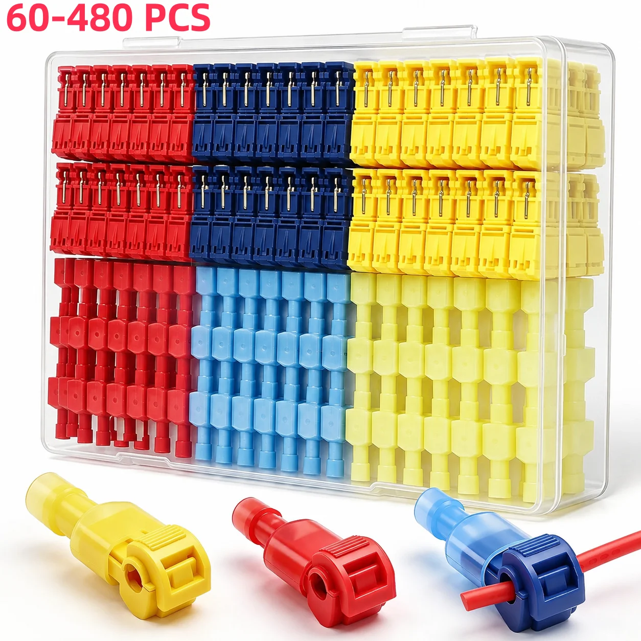 60-480PCS T Tap Wire Connectors Kit Electrical Connectors Kit Spade Terminals Quick Splice Disconnect Wire Taps (22-10 AWG)